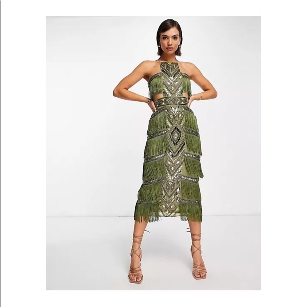 ASOS Design green fringe dress with sequins